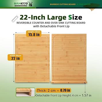 BAMOTTO CRAFTBAMBOO 15.8x22 Inch Large Bamboo Cutting Board Sink Cover