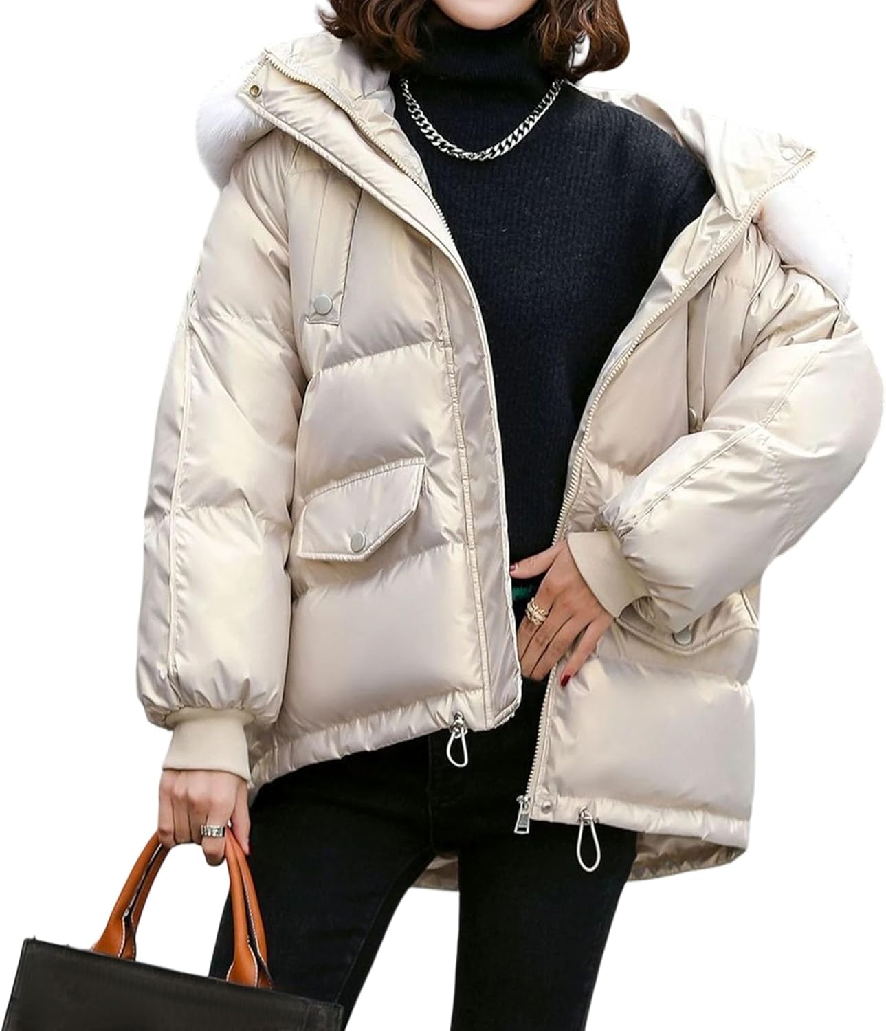 Women Winter Warm Down Jacket Thick Slim Flash Coat Down Outdoor Hood Parka Short Slim Jacket Cropped Puffer Jacket