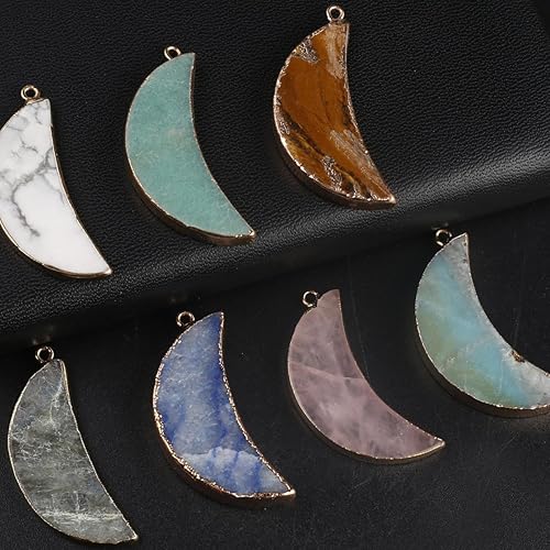 Miniatura 5 de LE SKY 4 colgantes de piedra natural en forma de luna, piedra de ágata de cristal curativo para hacer joyas y collares, Piedra Ágata, no conocido