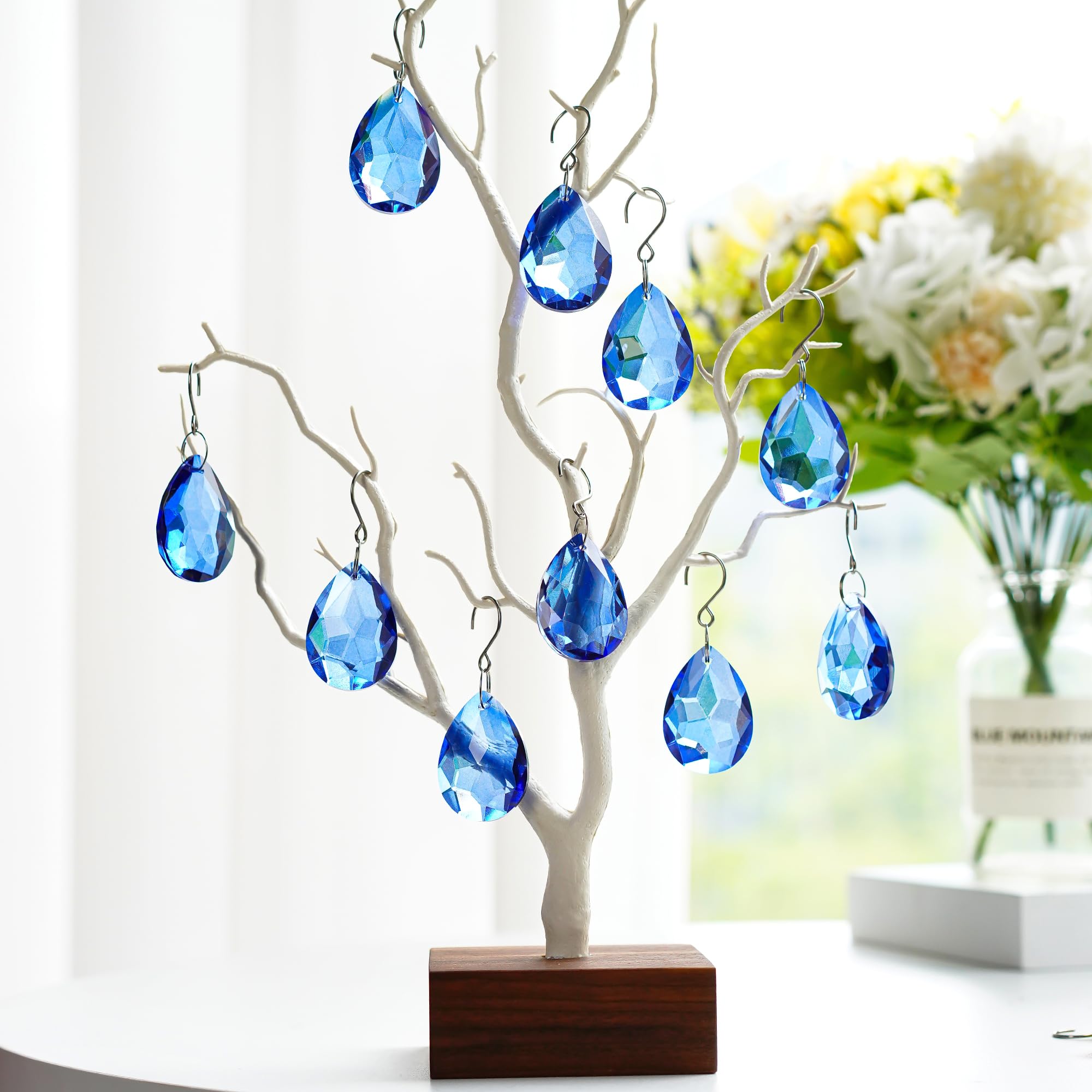 10 Pcs Blue Crystal Bauhinia Suncatcher Prisms Chandelier Window Decor