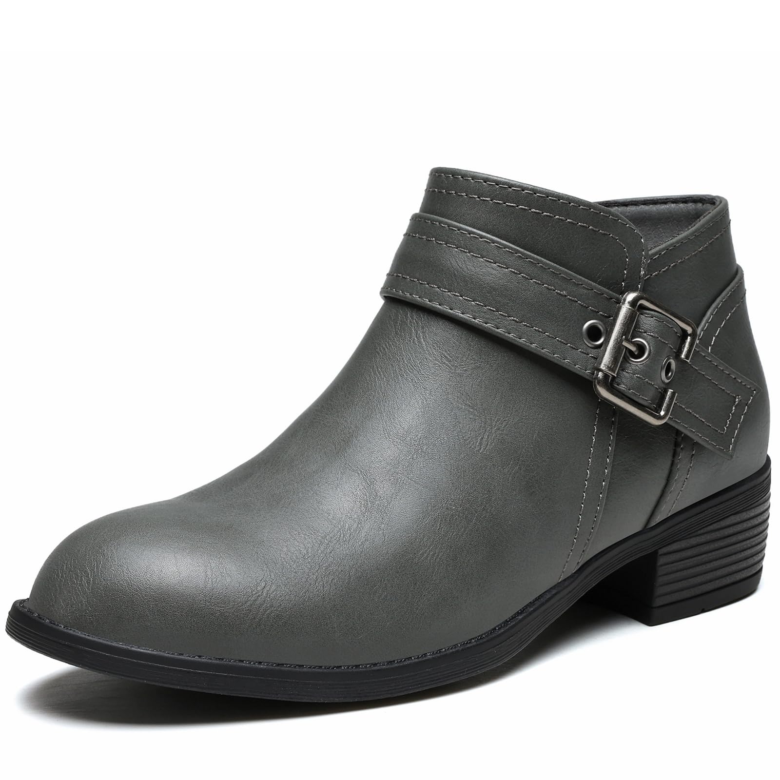 Ankle Boots for Women Low Heel Chelsea Booties for Winter Round Toe Leather Snow Boots Chunky Fall Shoes with Side Zipper