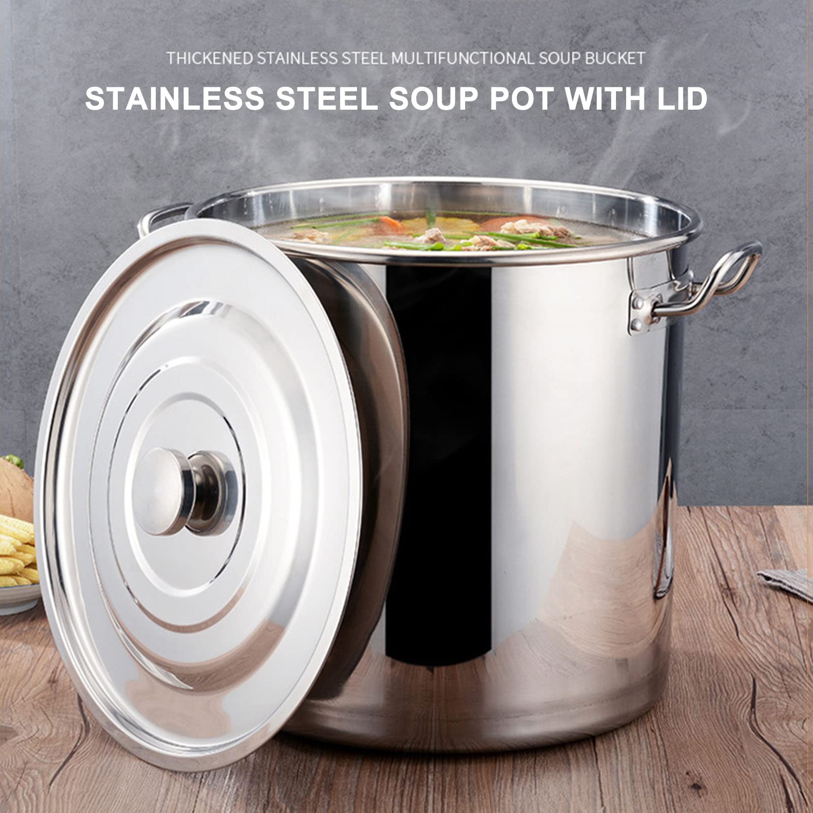 Lar Set di pentole in acciaio inox con coperchio, fondo Cosite a 3 strati, per zuppe a induzione, 50 x 28 cm e 30 x 20 cm ad alta capacità