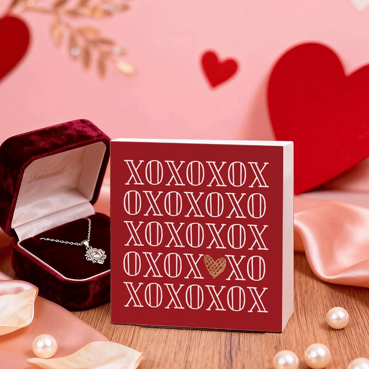 XOXO Valentine's Day Wooden Sign, 5x5 Inches Box Decor with Heart Accent, Romantic and Sweet Home Decor for Valentine's Day, Office, or Idea Gift image 5