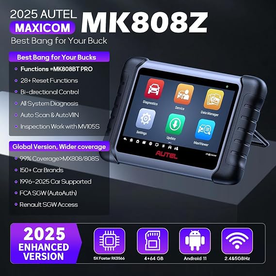 Autel MaxiCOM MK808Z، ماسح ضوئي Autel، أداة ثنائية الاتجاه 2025، ماسح ضوئي OBD2 لجميع المركبات، أداة تشخيص جميع الأنظمة، تحكم ثنائي الاتجاه مثل MaxiCOM MK808 Lite MX900