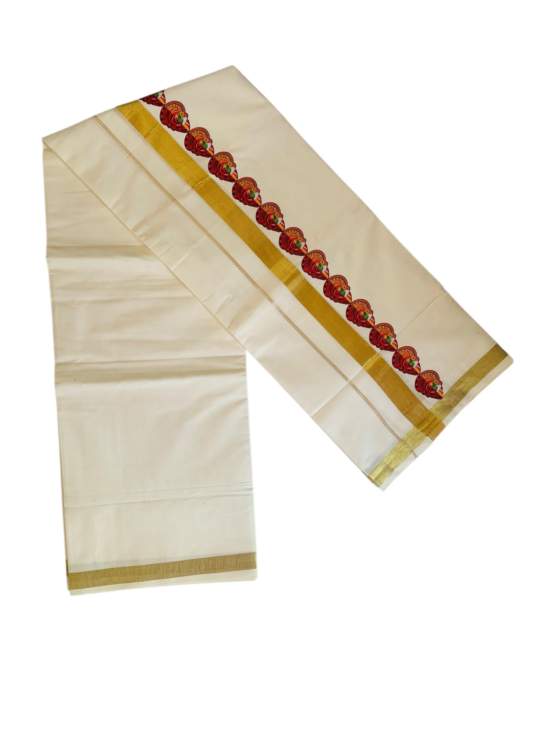 Kuthampully Men's Kerala Kasavu Dhothi Cotton | Golden Kerala Kasavu Mundu | Sticker Printed Cotton Dhoti For Men | Traditional South Indian Kasavu Mundu | EKM-943 | Pack -1-image-1