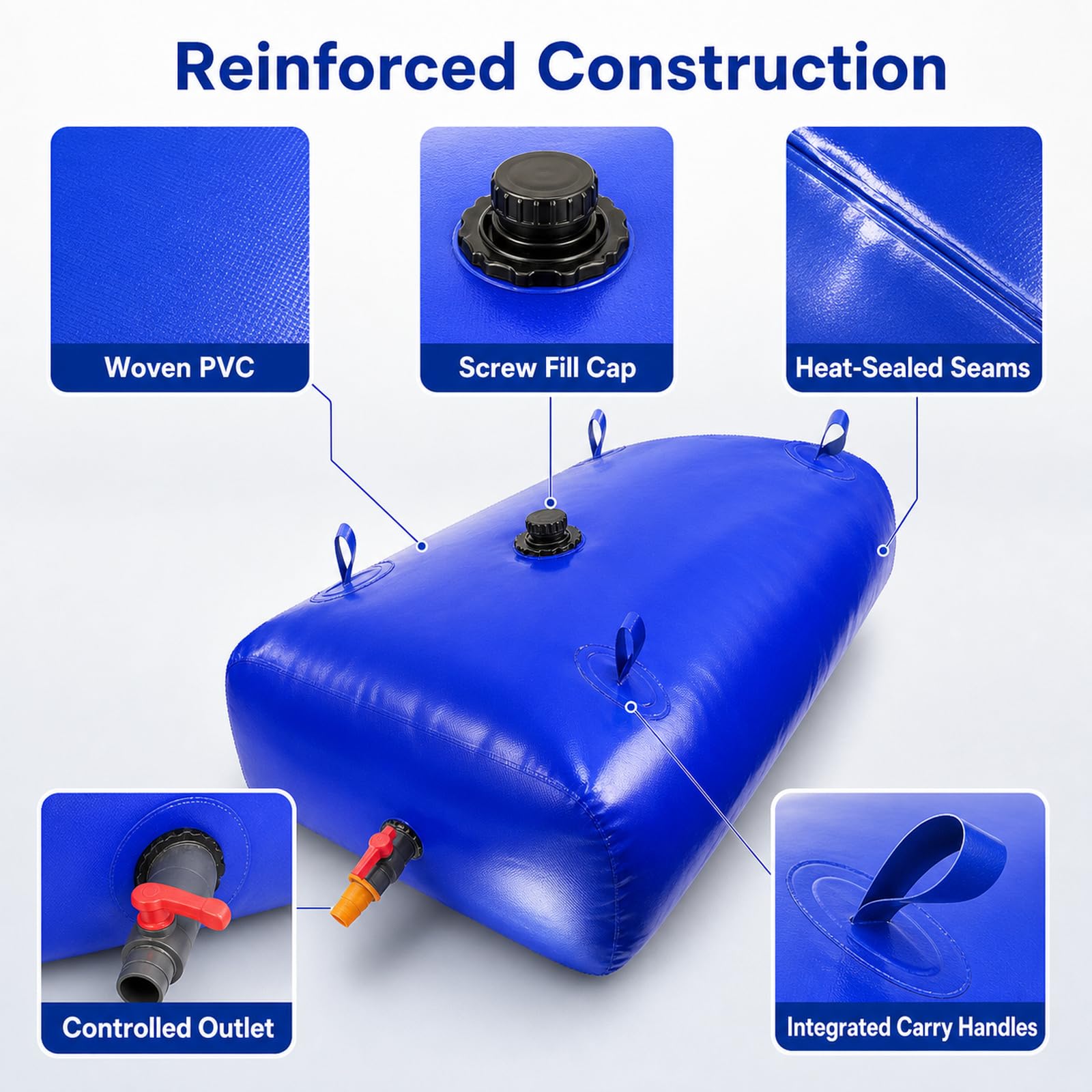Vejiga del Almacenamiento De Agua,DepóSito De Agua Plegable De PVC,DepóSito De Agua Plegable con Grifo,Llenado De Agua RáPido,para DepóSito De Agua JardíN,Camping