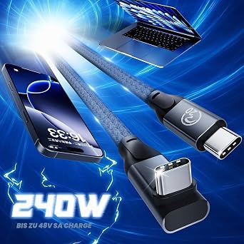 USB C to USB C Cable Short 30 cm Angle USBC 3.2 Gen2 x 2 20Gbps Data Cable