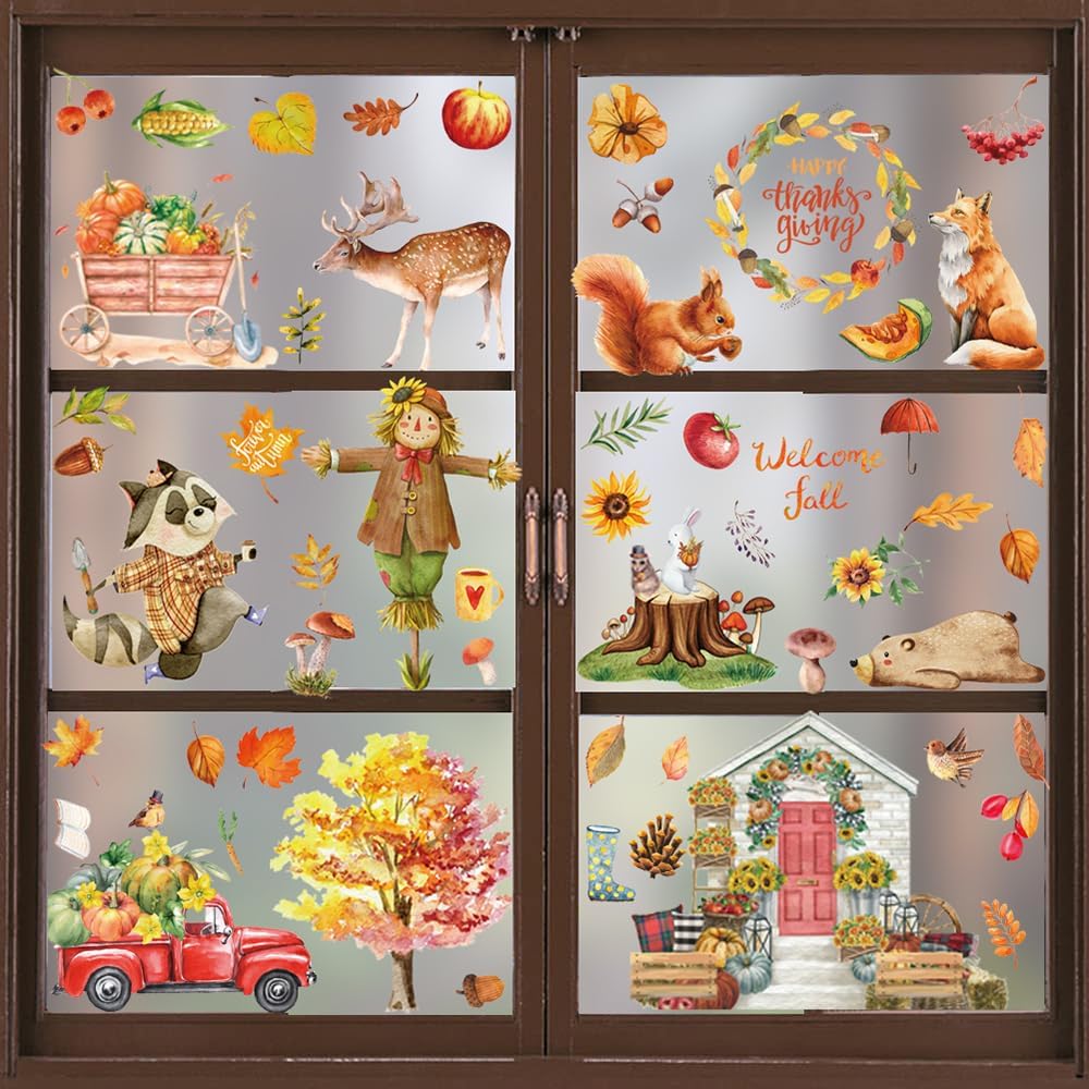 9 Sheets Fall Window Clings Stickers Thanksgiving Window