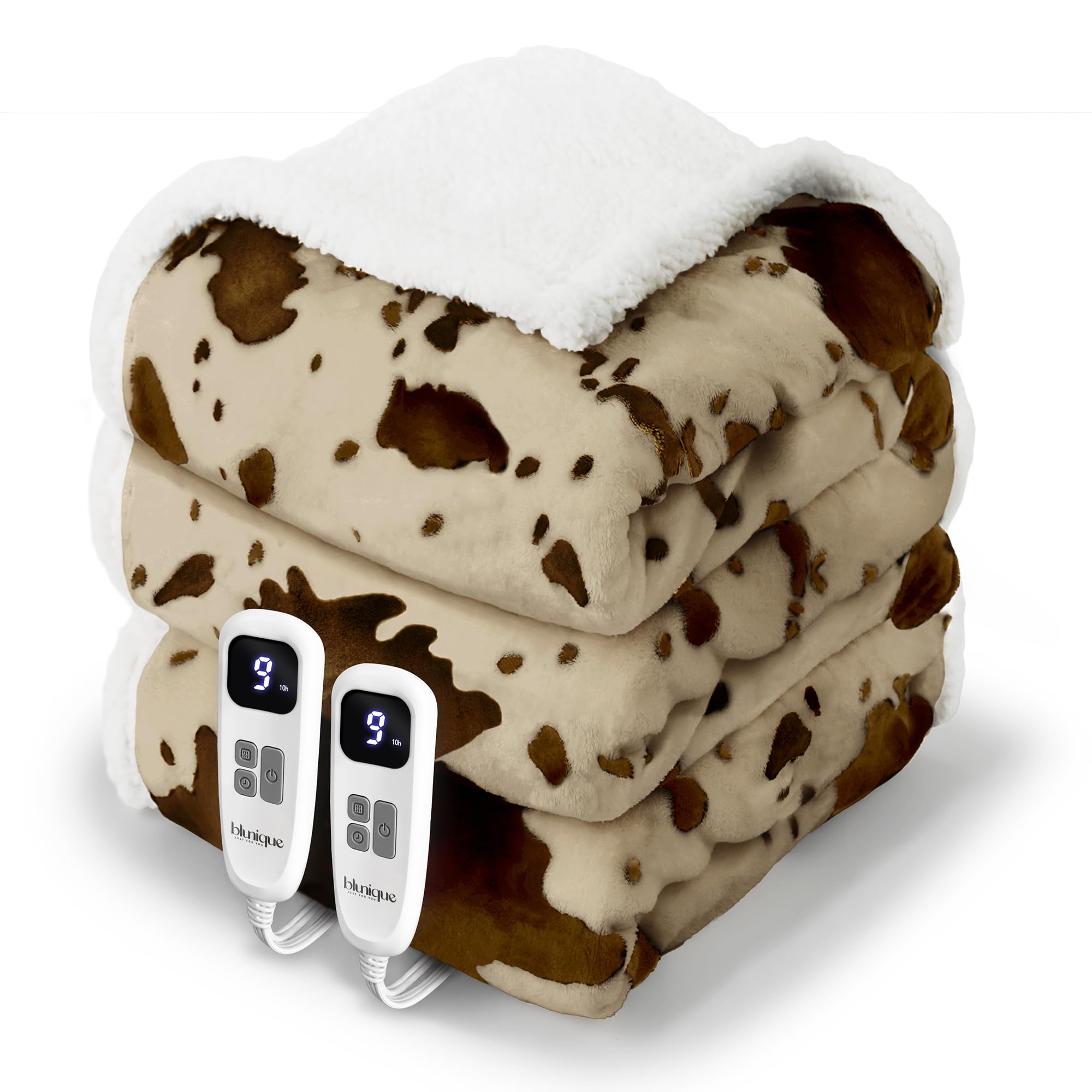 Heated Blanket King Blanket - Fast Heating Electric Blanket, Soft Heated Throw with 4 Time Settings,10 Heating Settings, Warm Gifts for Women Mom Grandma(90" x 100" Cow Print Apricot)