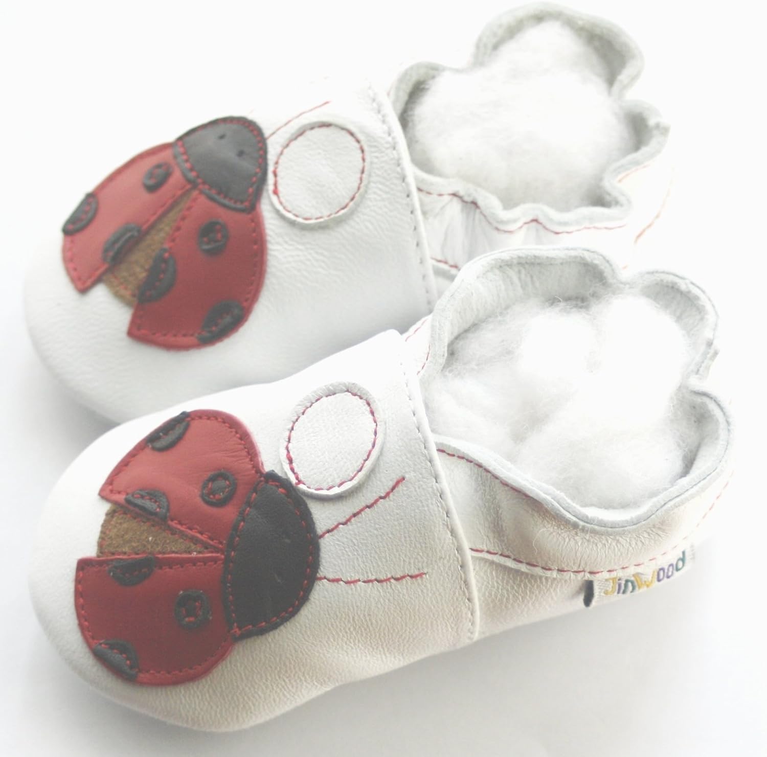 Jinwood Soft Sole Leather Baby Shoes Boy Girl Infant Children Kid Toddler Boy First Walk Gift Ladybug red 0-2Y