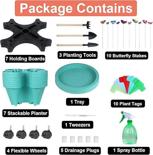 Miniatura 7 de DUNCHATY Maceta vertical apilable con juego de herramientas, maceta de hierbas de 7 niveles con riego automático para cultivo en interiores y