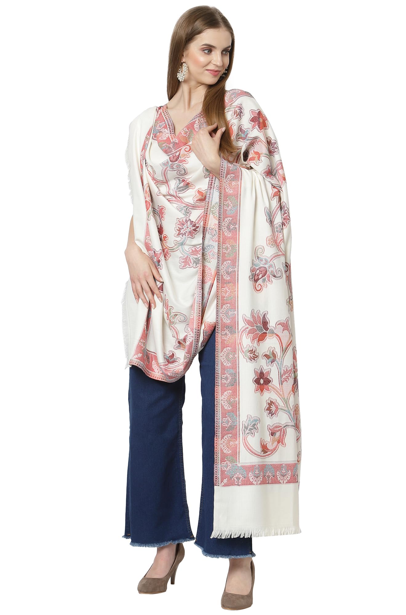 weavers villa Women's Poly Wool Woven Floral Shawl (40" X 80")-picture-31