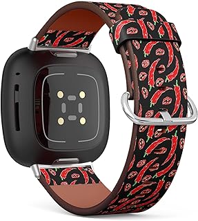 CJBROES Replacement Leather Watch Band, Compatible with Fitbit Versa 3 and Fitbit Sense of Wristband Bracelet Accessory - Cute Chili