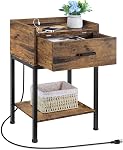 White Night Stands with Drawer, Narrow Bedside Side Tables Bedroom | Modern End Tables Living Room, Small Table, Open Storage Shelf, 2 AC Outlets & 3 USB Ports, Bedroom Furniture, Easy Assembly