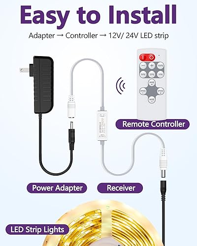 Miniatura 5 de HitLights Mini control remoto RF para tira de luces LED de un solo color, CC 5-24V, atenuador inalámbrico de 12 teclas con modo de efecto dinámico,