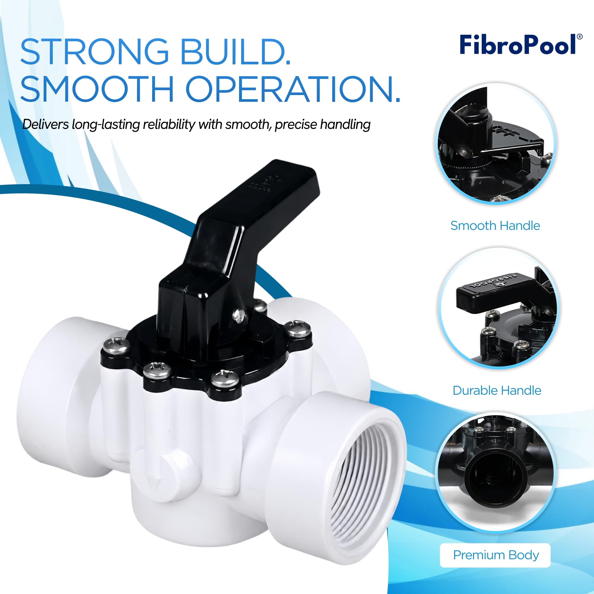 Fibropool Válvula de piscina desviadora de 3 vías 1 1/2 hembra roscada