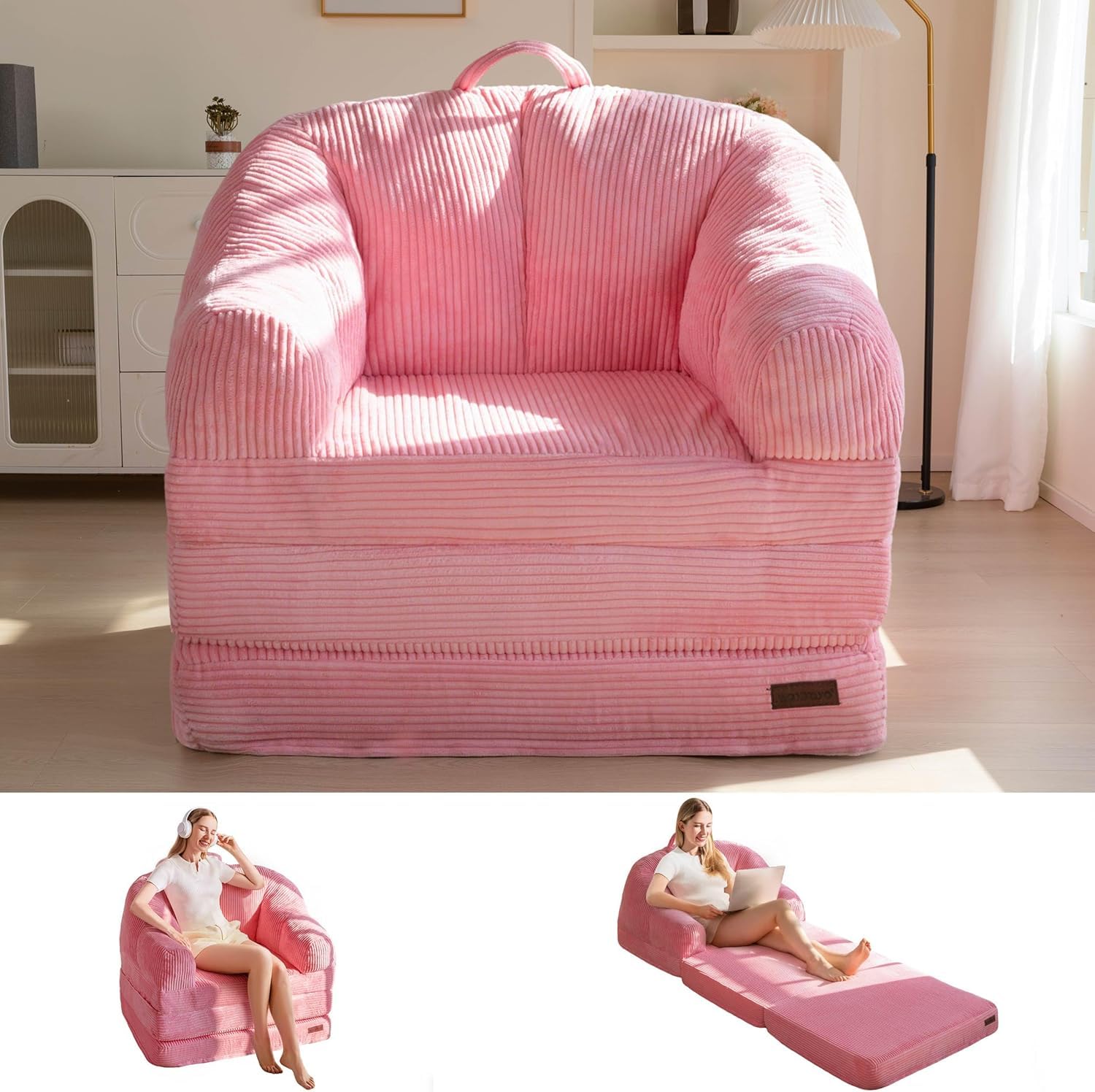 MAXYOYO Folding Sofa Bed with Backrest, Boneless Fold Out Couch Bed with Handle, 2 in 1 Convertible Bean Bag Chair to Floor Sofa Lounger, Comfy Folding Couch for Bedroom & Living Room