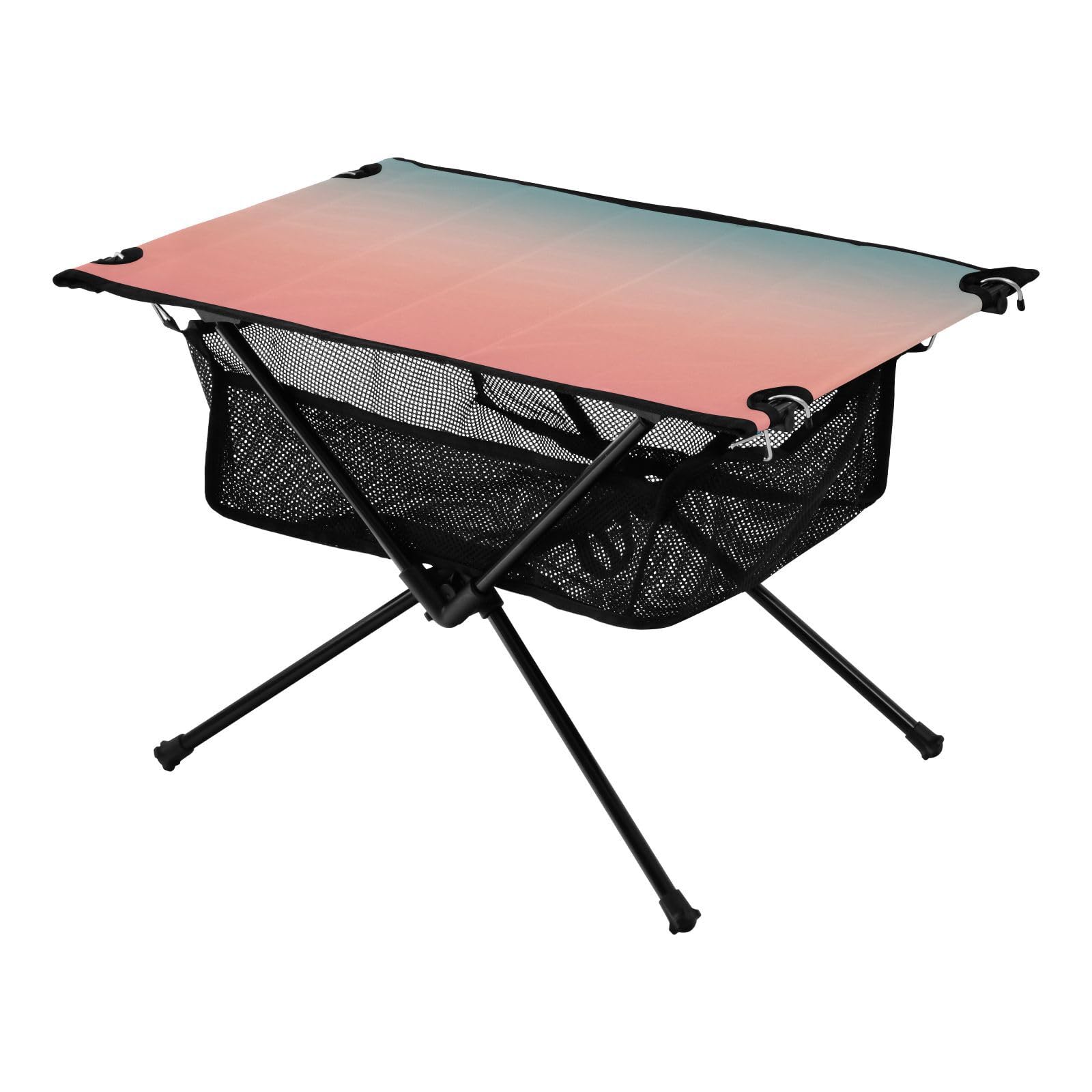 Mesa corta plegable azul melocotón degradado, pequeñas mesas plegables para exteriores con bolsa de transporte para arena y picnic al aire libre