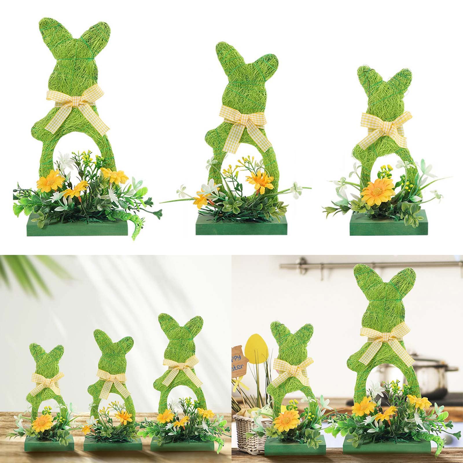 Confezione da 3 decorazioni pasquali con coniglietto verde: ornamento pasquale in legno per conigli, decorazioni artigianali da tavolo, forniture per feste, per l ' artigianato in casa, soggiorno