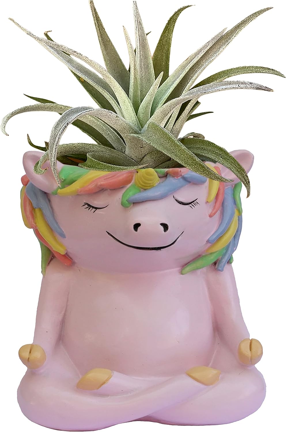 GFF Grass Flip Flops Meditating Animals Unicorn Planter - 4.1H x 3.5W x 3D Inch Plant Pot for Succulents Flower Herb Houseplant Live Plants Stand Garden Home Office Kitchen Decor