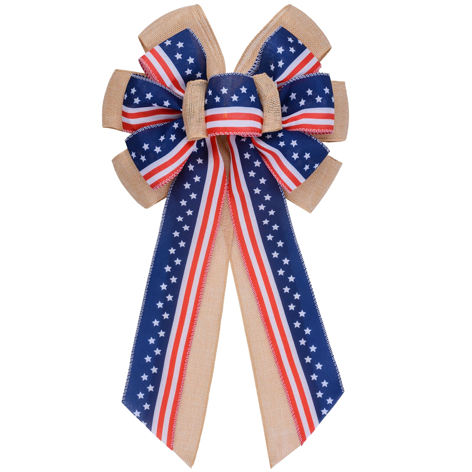 Patriotic Bow for Wreath,4th of July Decor Red White Blue American Flag Tree Topper Bow for Independence Labor Memorial Day Wreath Bow for Front Door Outdoor Indoor Fourth of July Decoration