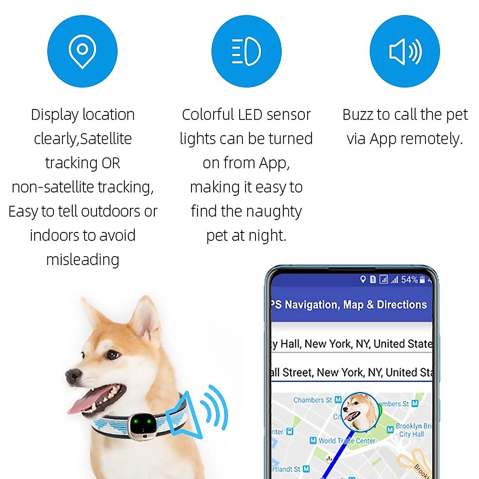 Lokalizator GPS Dla Zwierząt, Inteligentna Obroża Dla Psa Ze Światłem LED I Głośnikiem, Lekka, Wodoodporna I Trwała, Udostępnianie Lokalizacji W Czasie Rzeczywistym I Długo Działająca Bateria
