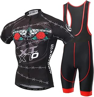 Maillot de ciclismo para hombre de manga corta + pantalones cortos de ciclismo con almohadilla de asiento, reflectante, secado rápido, UPF 50+, set de ciclismo, rosa, 2XL