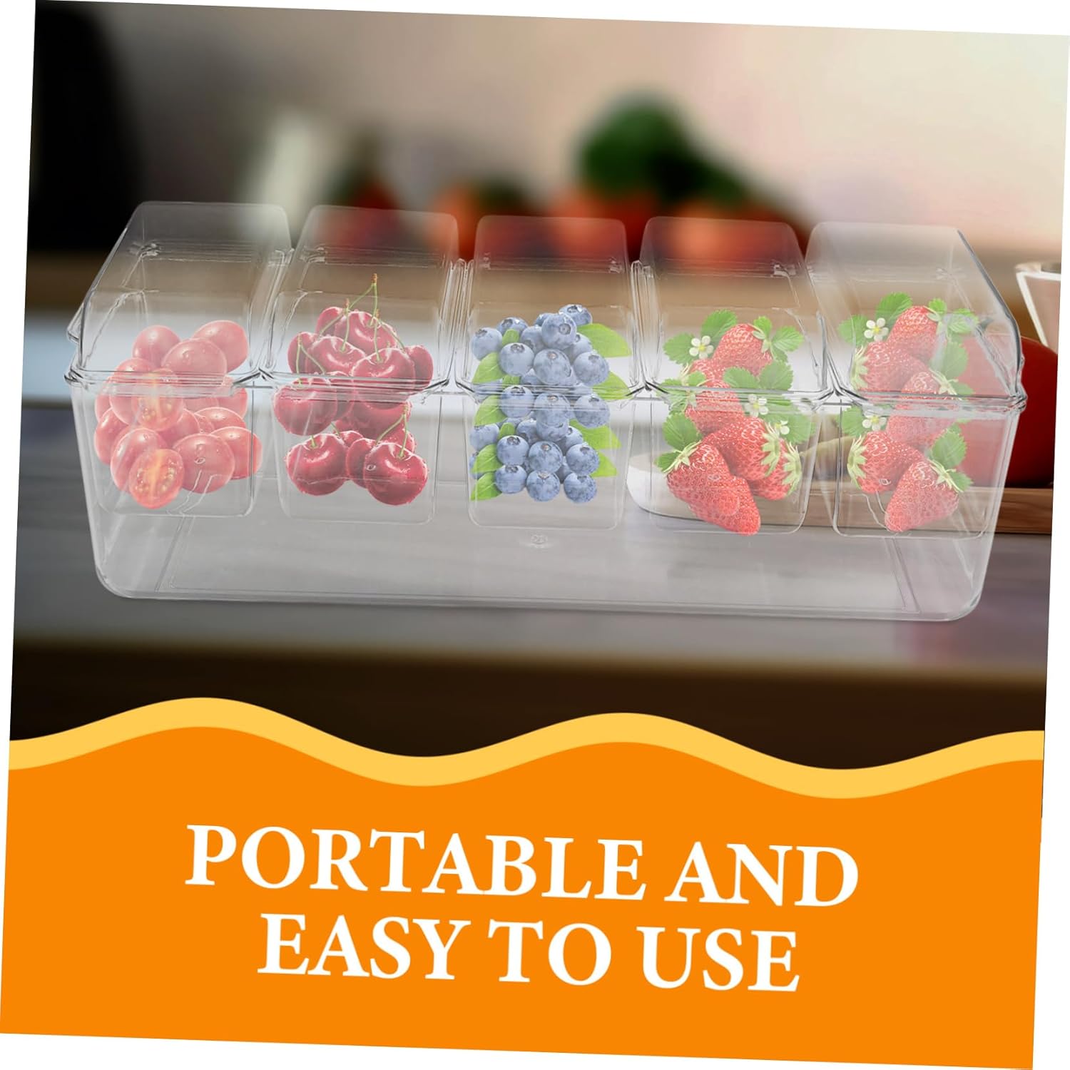 Ice Chilled Condiment Caddie Containers Condiment Server Lids Plastic Serving Tray Platter Removable Dishes for Fruit Salad Taco Party Garnish