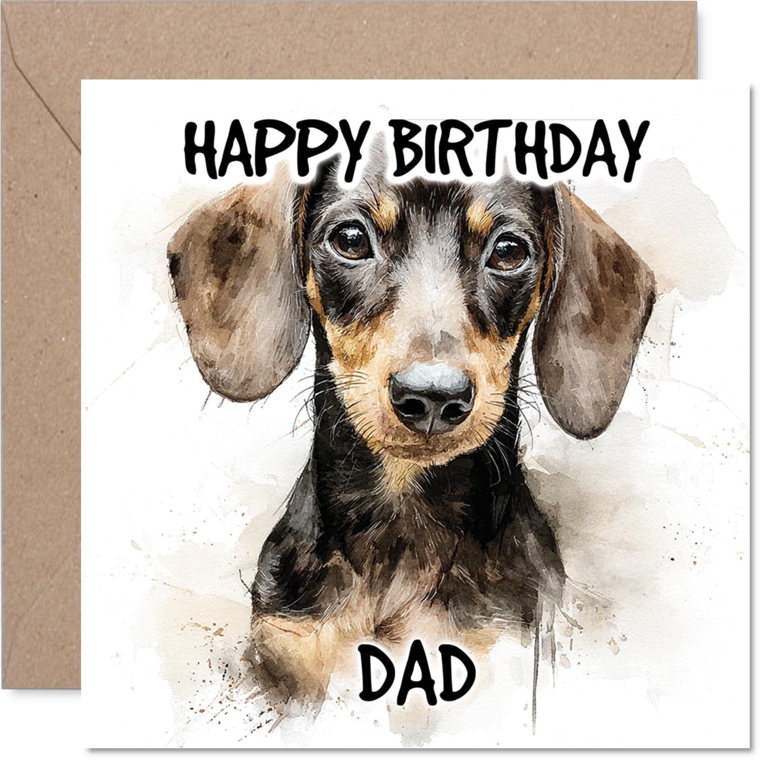Dad Birthday Card - Smooth-Haired Dachshund - Happy Birthday Card for Dad from Son Daughter, 145mm Dog Breeds Bday Greeting Cards