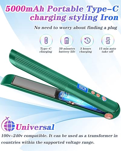 Miniatura 7 de Plancha de cabello inalámbrica plancha de pelo antideslizante portátil y rizador 2 en 1 para todo tipo de cabello plancha plana de cerámica