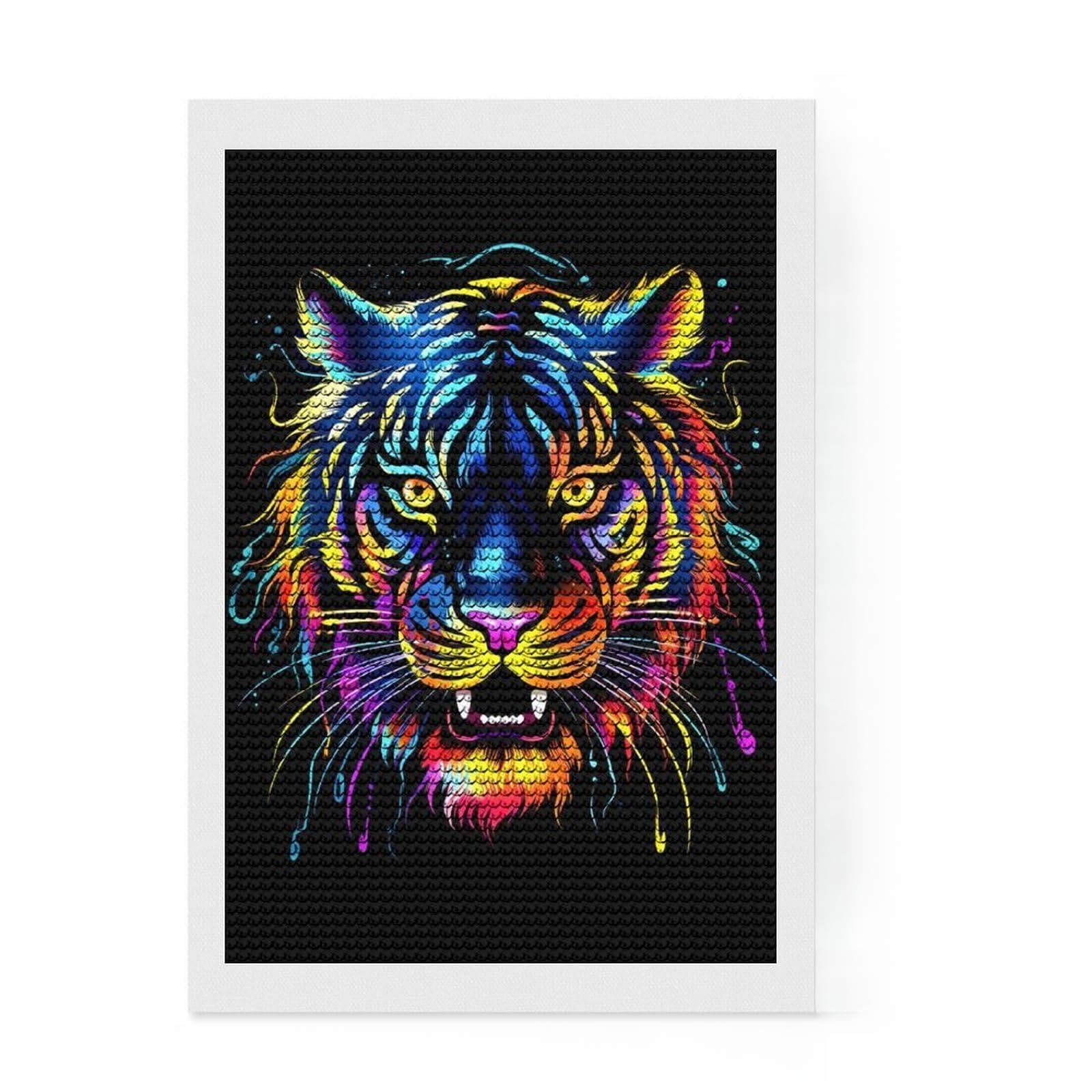 Junmoney Tiger Round Drill Diamond Painting 8"x12", for Teens, Vintage Style Decor, Pleasing Wall Art Project, Festive Craft Gift