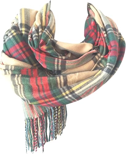 Miniatura 14 de NY GOLDEN FASHION Bufanda de invierno de gran tamaño para mujer, diseño de tartán escocés, a cuadros, con tacto de cachemira rojo (Red Tartan)