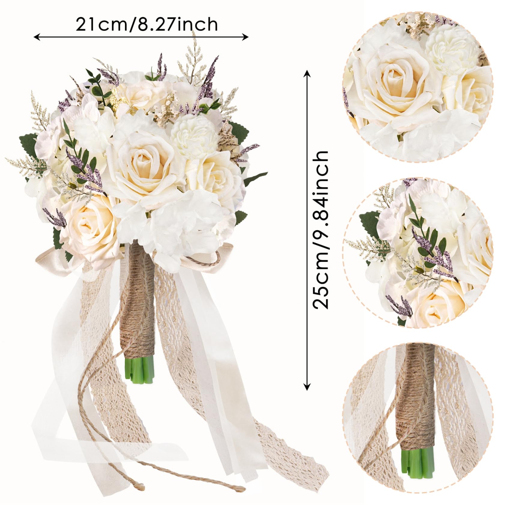 Bouquet da sposa per la sposa, bouquet da con rose artificiali, da con champagne bianco per la cerimonia della damigella d'onore e l'anniversario della