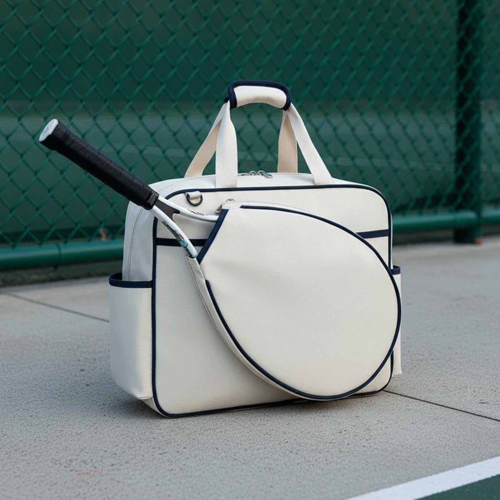 rockible Tennis Racket Case Borsa Racchette Borsa Tennis Sacca Sport Borsa Spalla in Tela Resistente All’acqua Dedicato per 2 Racchette Adatta a Campo Palestra, Nero, BordoNero