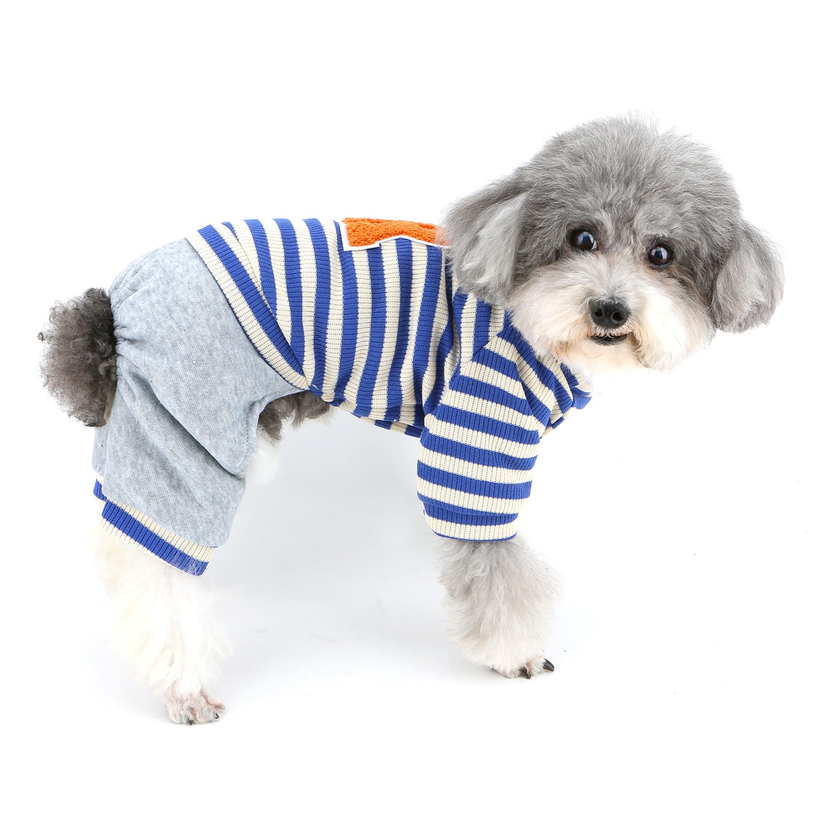 XHYRHTS Combinaison tricotée rayée pour Chien de Petite Taille, Tenue Chaude et Extensible pour Chiot avec Anneau en D et Lettre, Pull Doux à Quatre Pattes, Pyjama Confortable d'automne pour