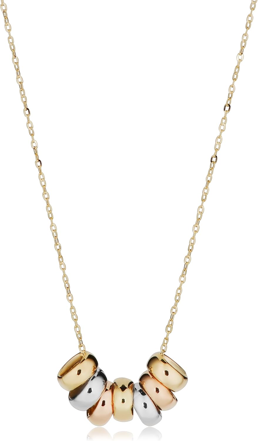 KoolJewelry 10k Tricolor Gold Seven Lucky Rings Necklace Minimalist Jewelry (adjusts to 17 or 18 inch)