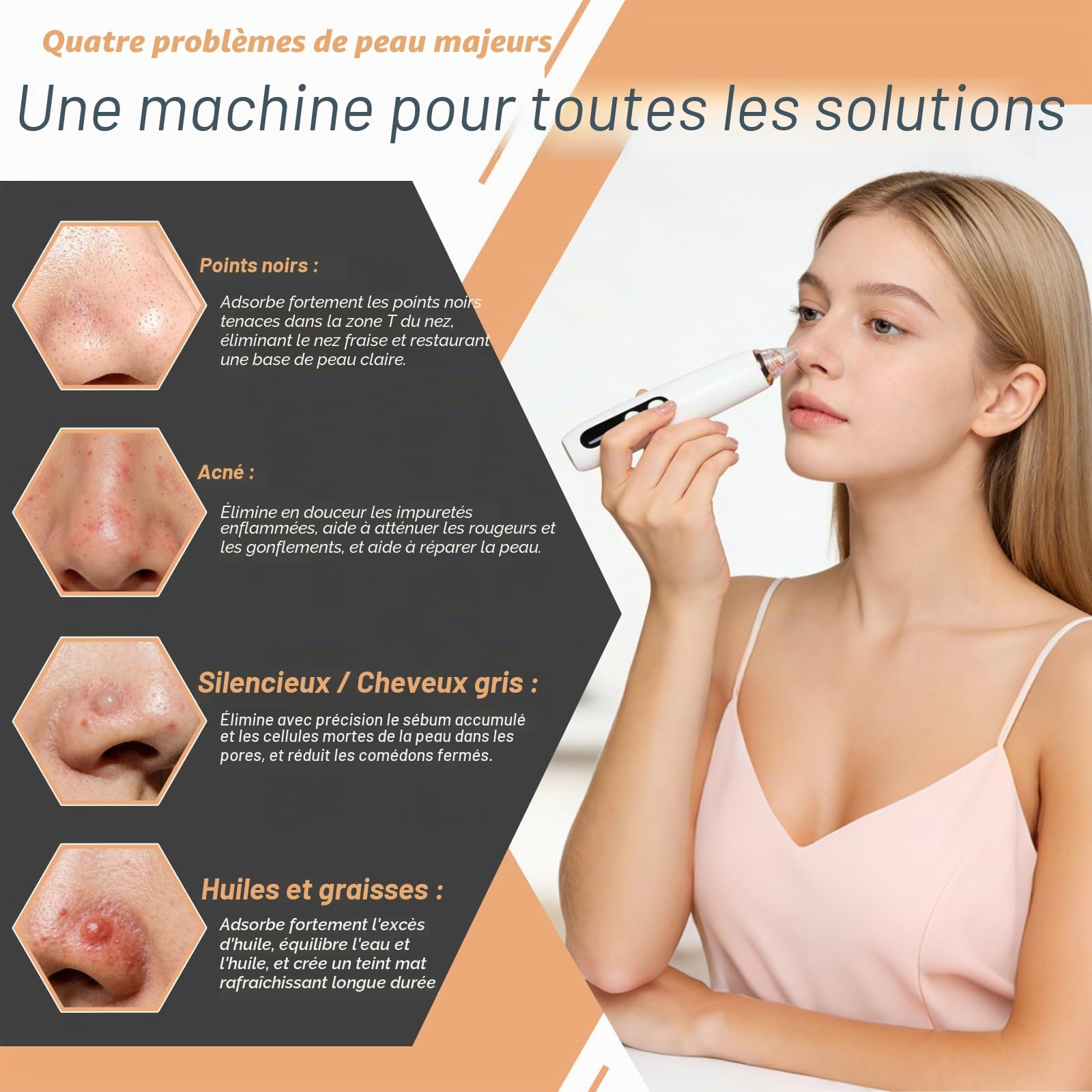 Aspirateur Point Noir 6 Sondes et 3 Modes, Extracteur Point Noir pour l'élimination des Blackheads, Boutons, Graisse