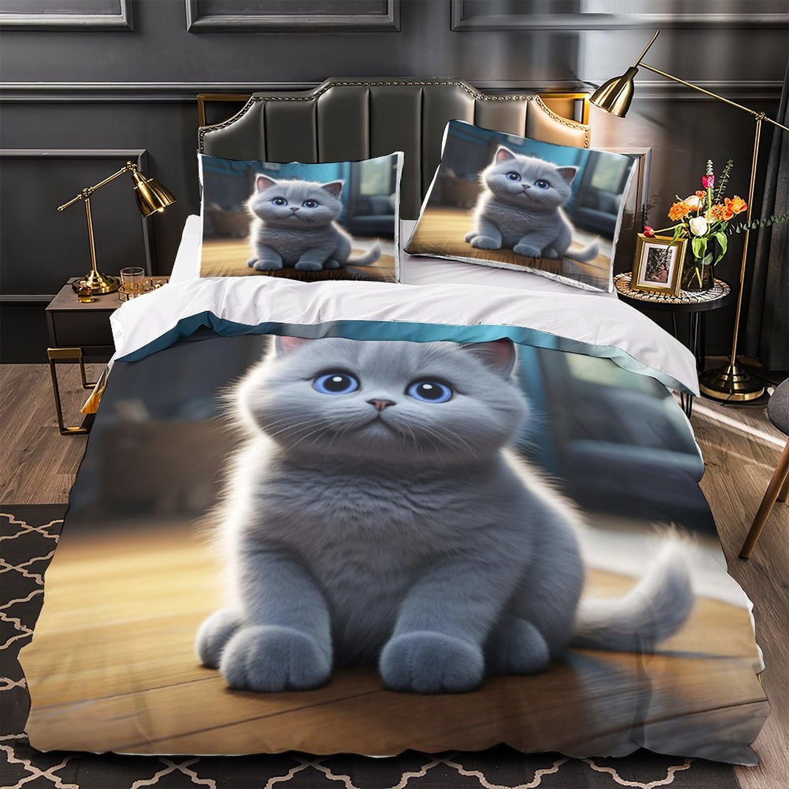 Housse de couette 140x200 chaton hypoallergénique effet 3D