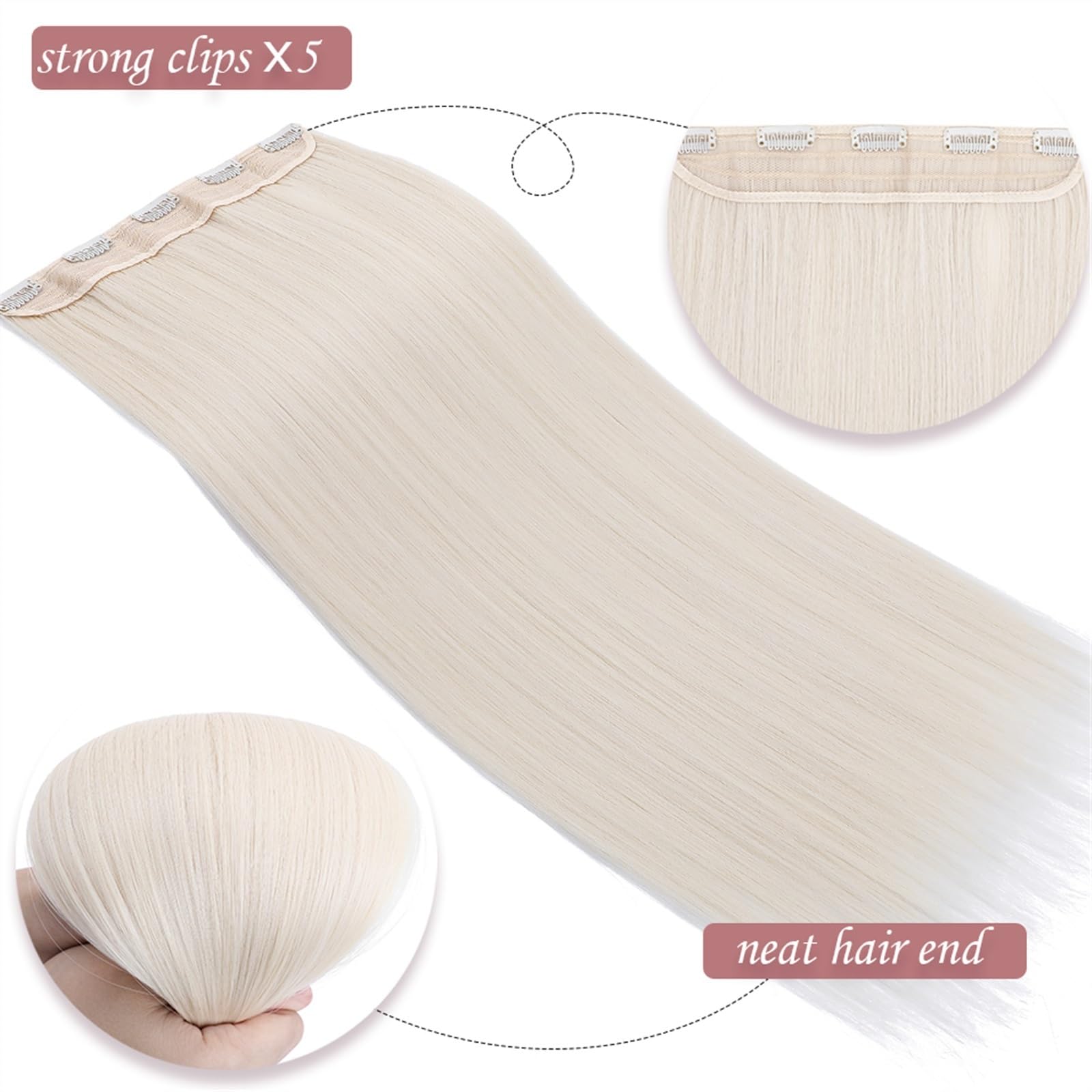 Przedłużanie włosów Syntetyczne doczepy do włosów 26 cali jasny blond włosy doczepiane Clip In długie proste naturalne ombre blond treski dla kobiet Kawałki włosów(Silver grey)