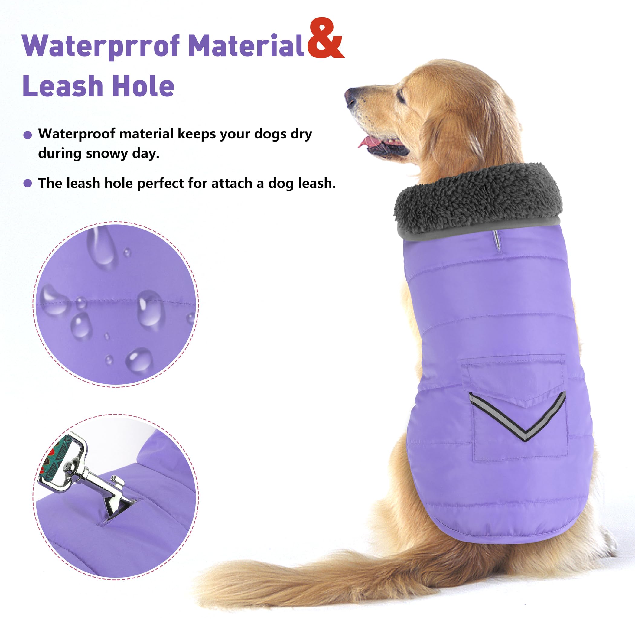 Petglad Abrigo para perro, chaqueta de invierno impermeable con bolsillo, chaleco reflectante ajustable para perro, suéter de forro polar cálido y acogedor para perros pequeños, medianos y