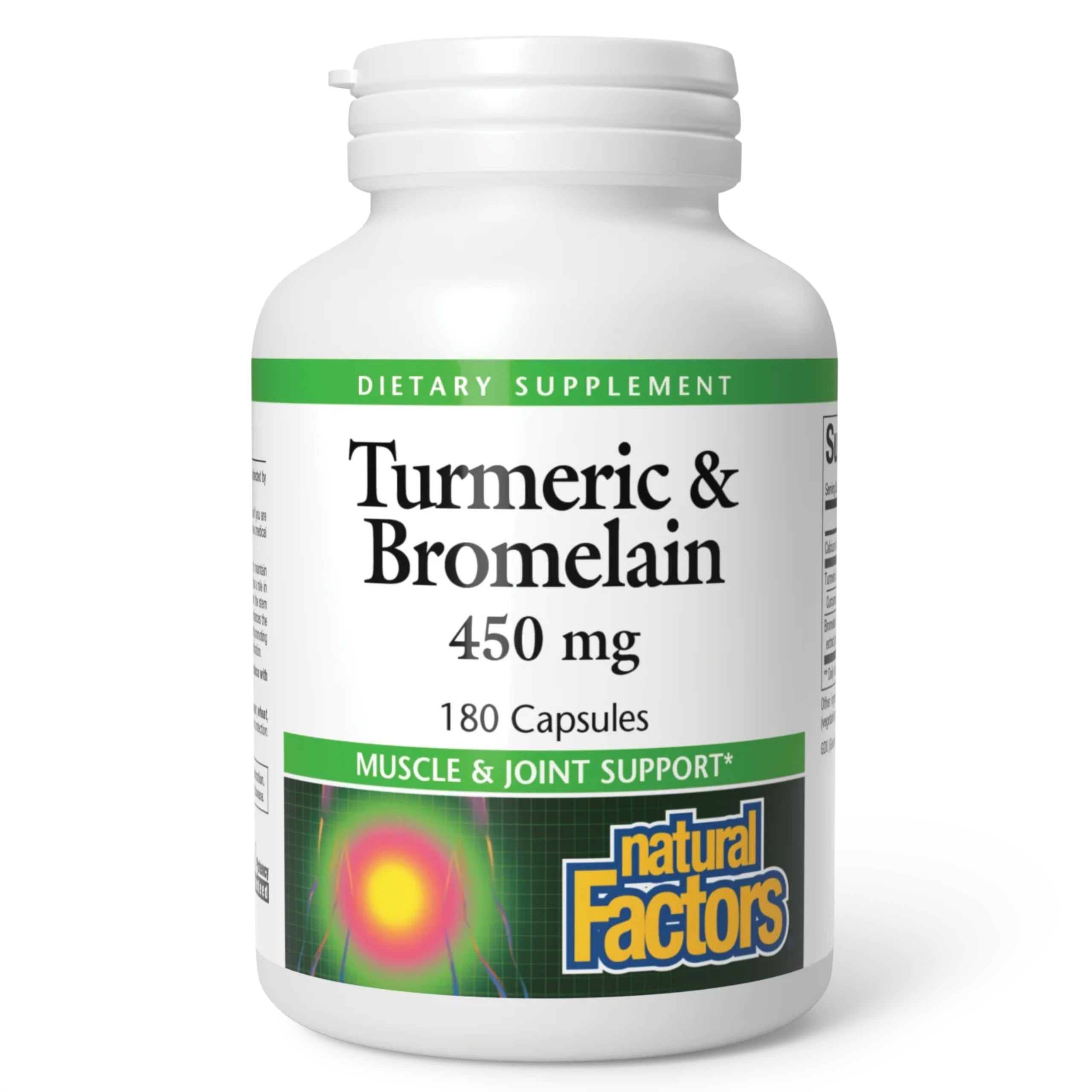 Natural Factors, Turmeric & Bromelain 450 mg, Muscle and Joint Support, 180 Capsules 180 Count (Pack of 1)