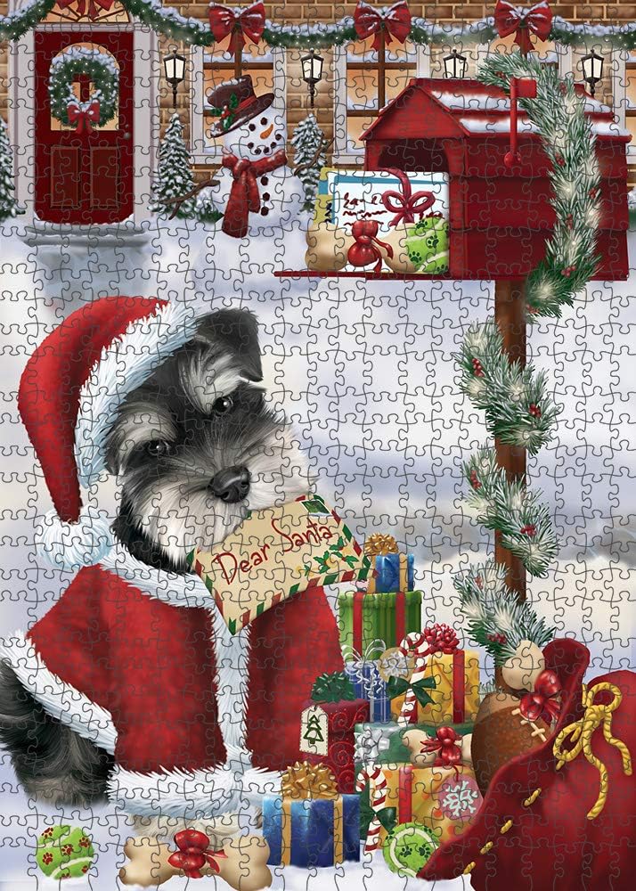 Dear Santa Mailbox Christmas Schnauzer Dog Jigsaw Puzzle for Adults - Animal Printed Interlocking Puzzle Game Artwork - Gift for Dog Lover's -1000 Pcs 29.5"x19.7", PZLE55924