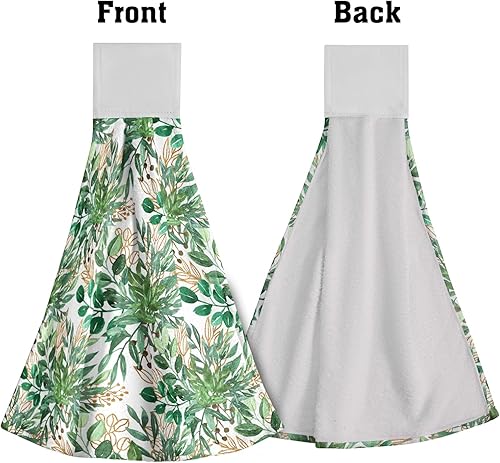 Miniatura 3 de Giwawa Toalla de cocina colgante de hojas verdes, toallas de mano de hojas marrones de 12 x 17 pulgadas, 2 toallas secas suaves, absorbentes,