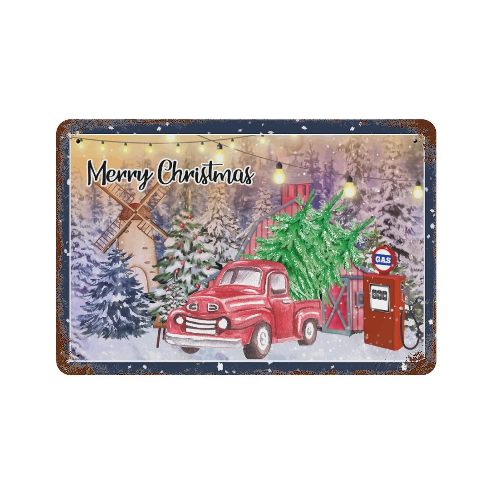 Panneau de Noël robuste en alu rétro Merry Christmas pour mur de chambre