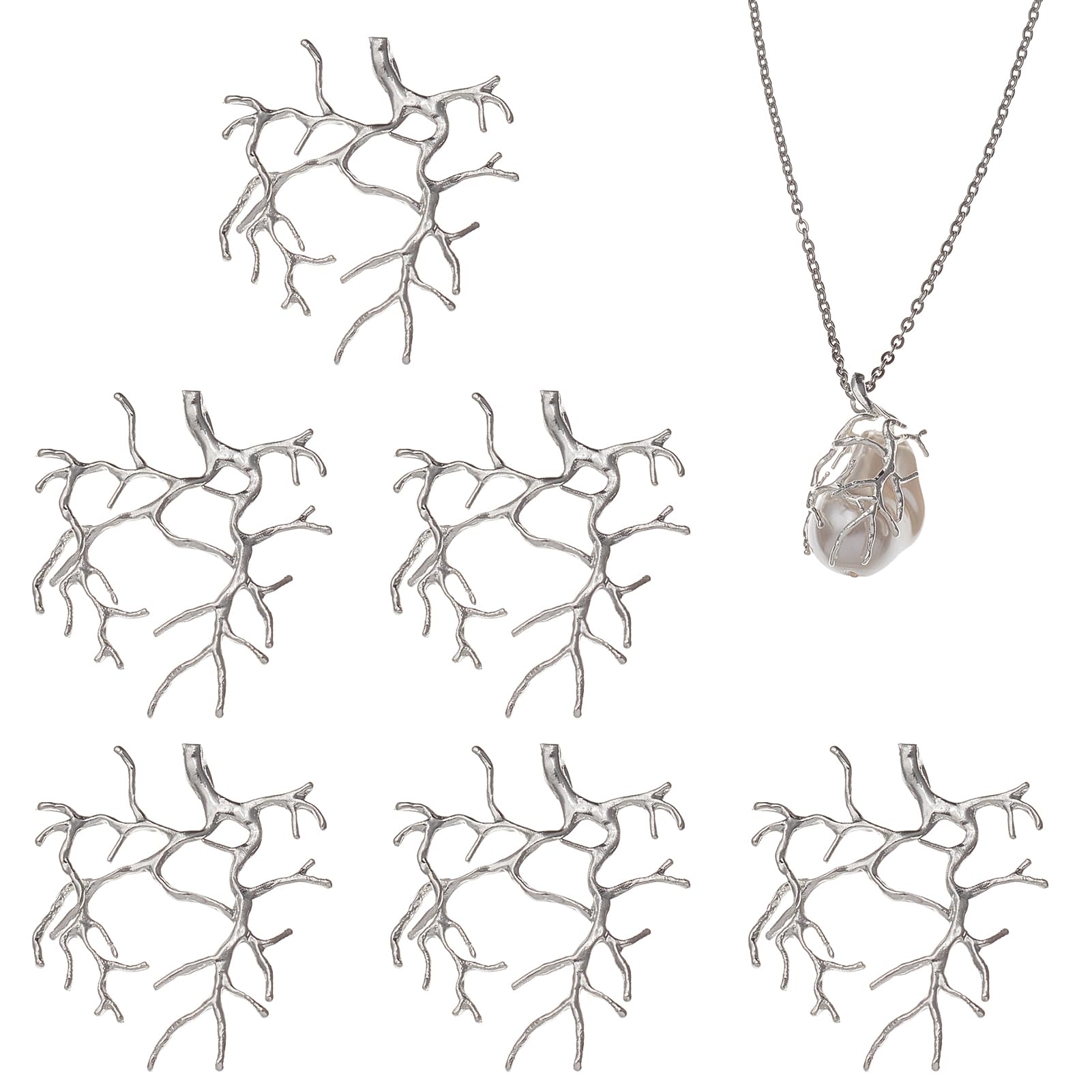 NICENEEDED 6 PCS Branch Shape Blanks for Jewelry Making Silver Plated Bezel Pendant Trays