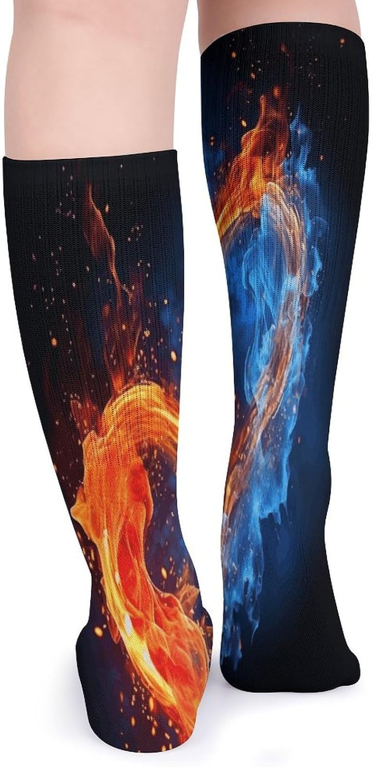 Fire And Water Heart Crew Socks Cozy Casual Calf Socks Lightweight Long Work Sock Breathable Athletic Sock for Hiking Sports Running 5 Pairs