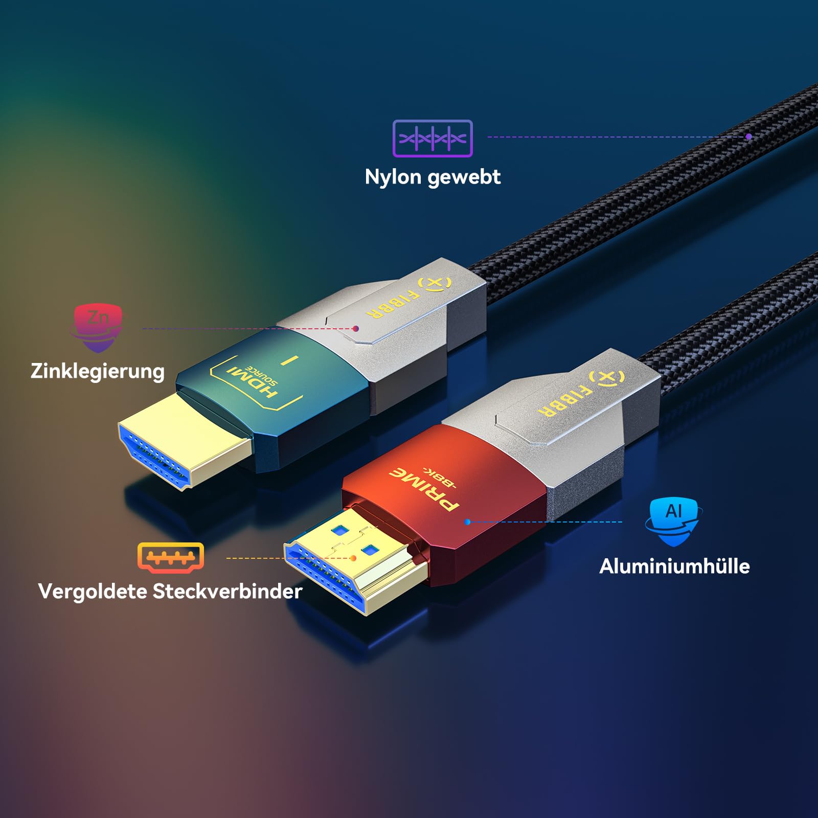 FIBBR HDMI 2.1 Glasfaserkabel 10M, 8K HDMI 2.1 Glasfaser Kabel, 48Gbps High Speed AOC HDMI Kabel Unterstützt 8K@60Hz, 4K@120Hz/144Hz, eARC, HDCP 2.2&2.3 für Heimkino, HD-TV, Projektor