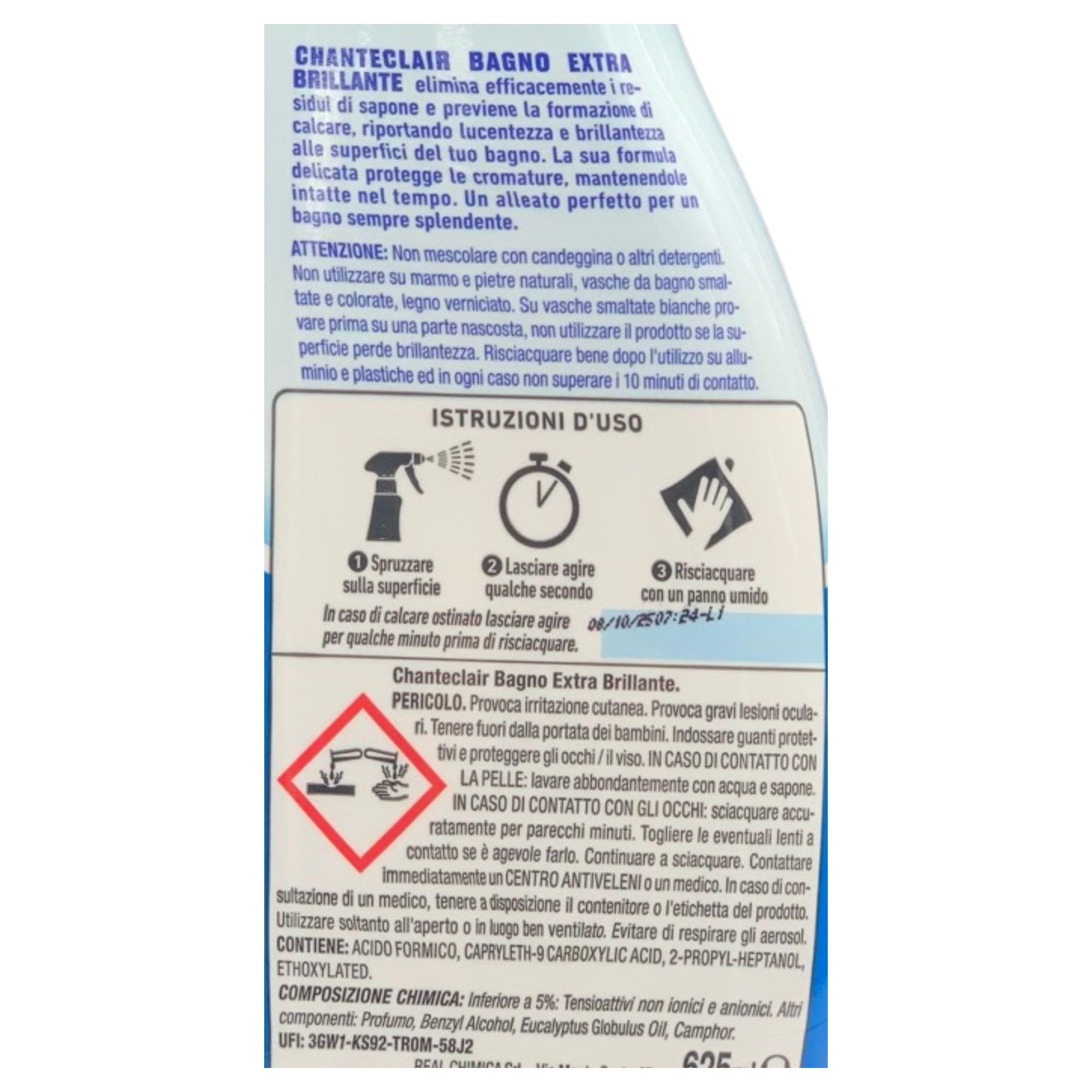SET: 3x Detergente Spray BAGNO EXTRA BRILLANTE, Elimina i Residui Di Sapone, Con Azione Anticalcare 625ml + Panno SOFT In Lattice, Formato 30x30cm