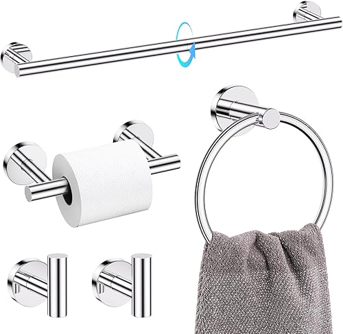 Miniatura 15 de TQKAG Juego de 5 Piezas de Soportes para Toallas de Baño Juego de Herrajes de Baño Dorado Cepillado de Acero Inoxidable Soporte de Papel Higiénico