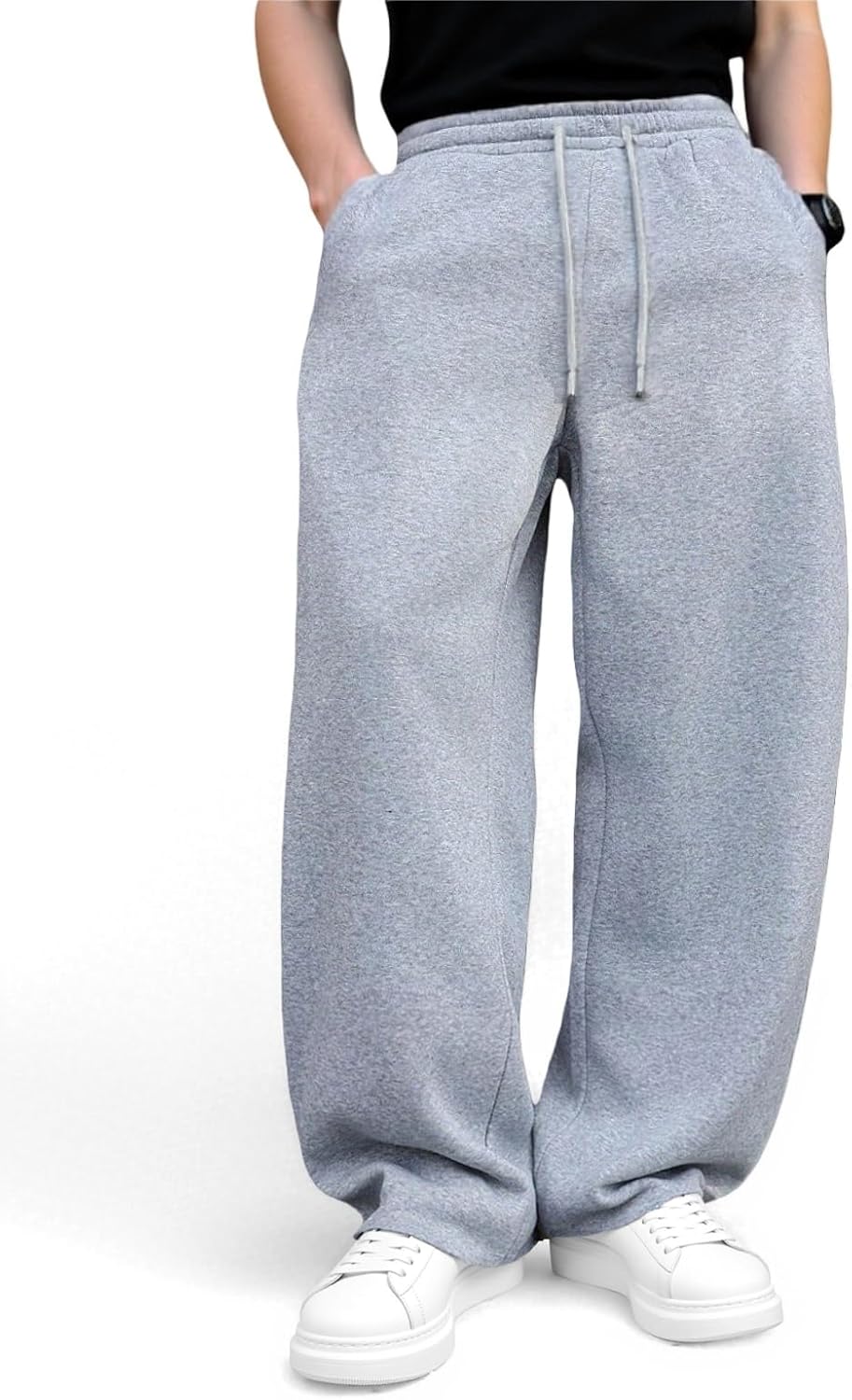 Men’s Baggy Sweatpants Wide-Leg with Elastic Drawstring Waist, Casual Lounge Joggers with Deep Pockets Cozy Fleece - Image 2